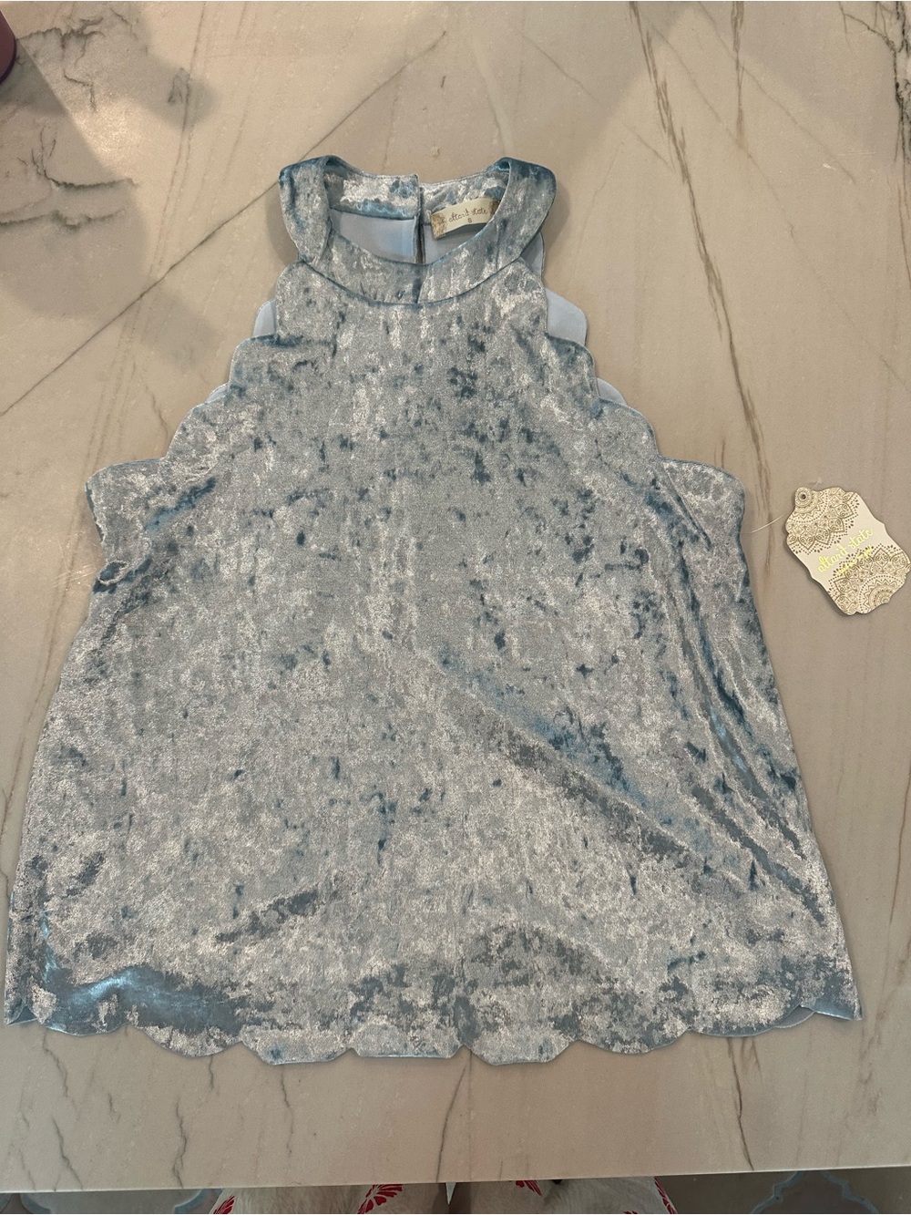 Altar'd State Crushed Velvet Scallop Halter Top - Light Blue